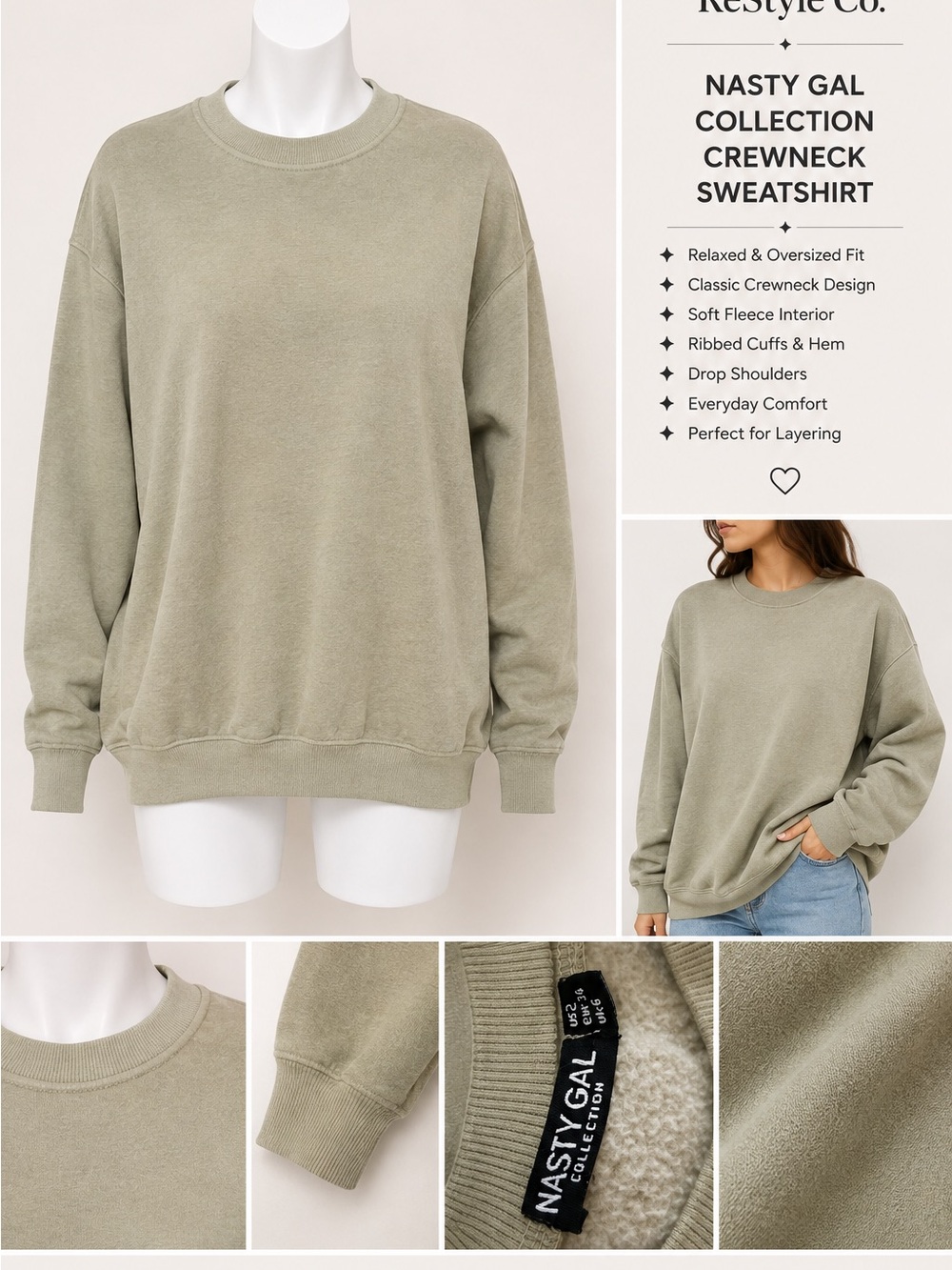 Nasty Gal Olive Green Crewneck Sweatshirt